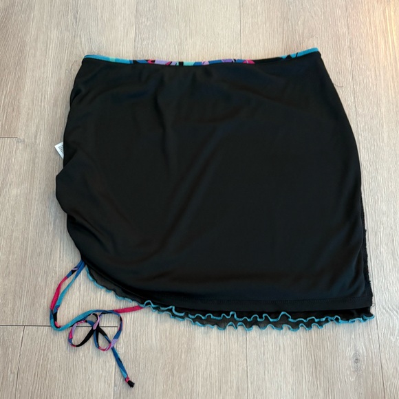 Wild Fable Womens Mesh Side Ruched Mini Skirt Large Black Tropical Leaf Print - Picture 10 of 16